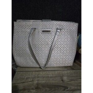 Tommy Hilfiger Women's white/ Gray Tote Bag  Double Handle Zip Top Handbag